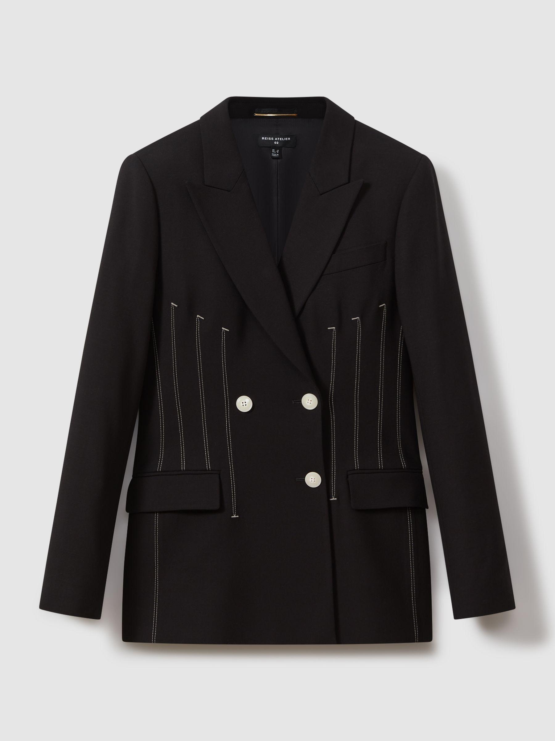 Atelier Double Breasted Corset Stitch Blazer in Black Product Image
