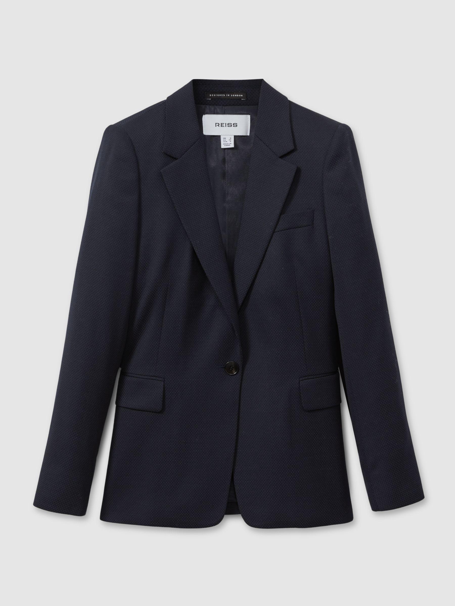 Textured Double Breasted Suit Blazer in Navy Product Image