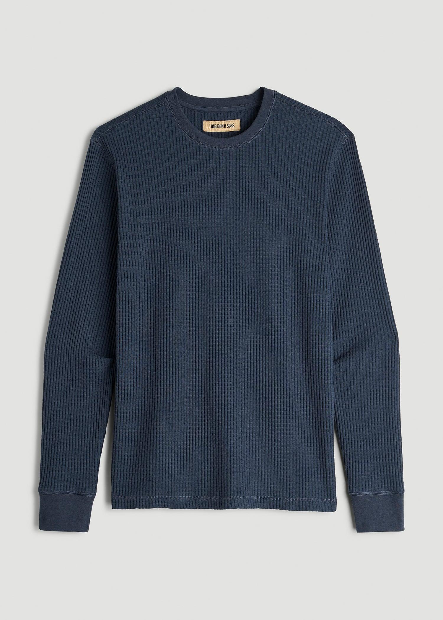 LJ&S Waffle Knit Crewneck Shirt for Tall Men in Evening Blue Product Image
