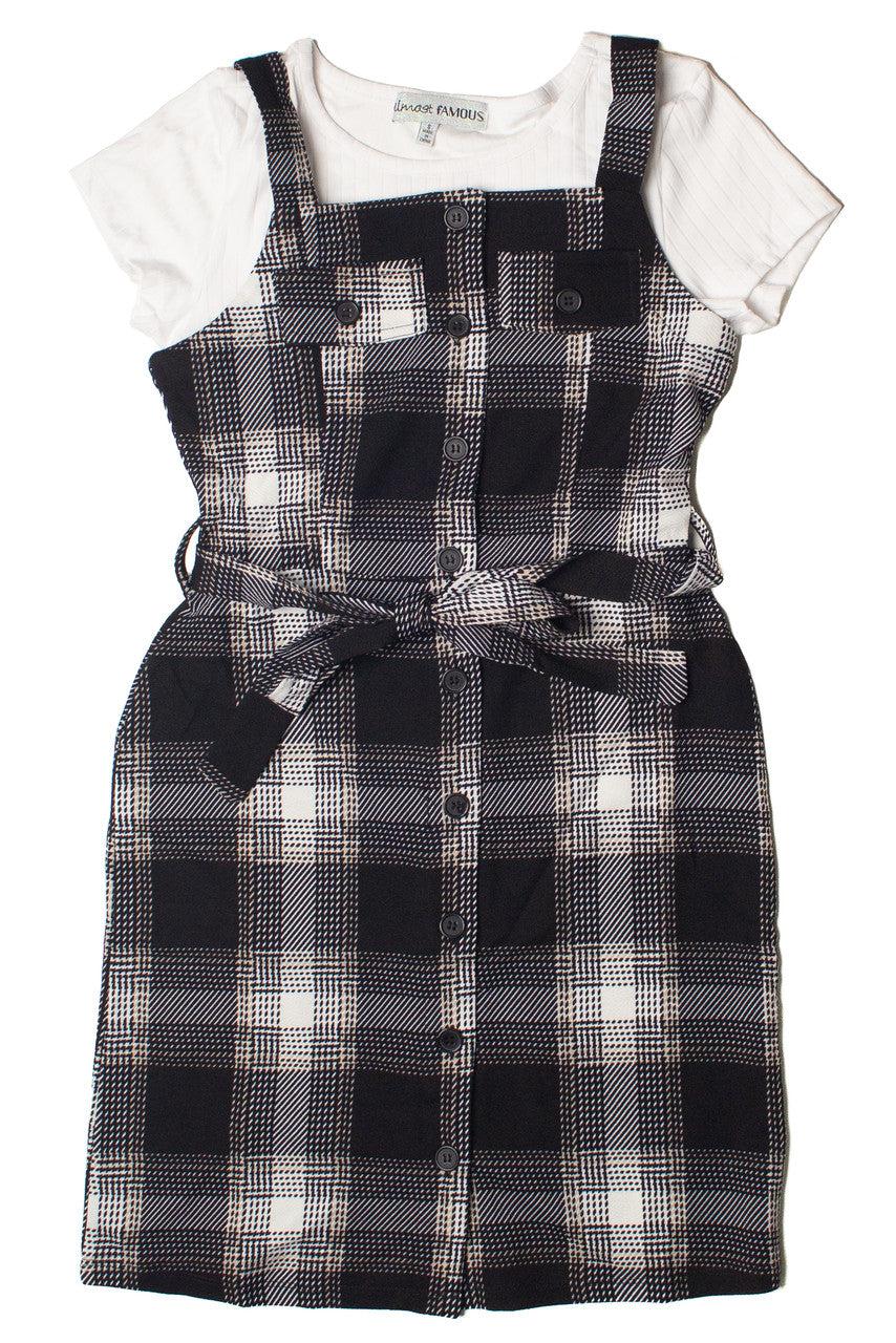 Button Front Plaid Mini Dress With Tee Product Image