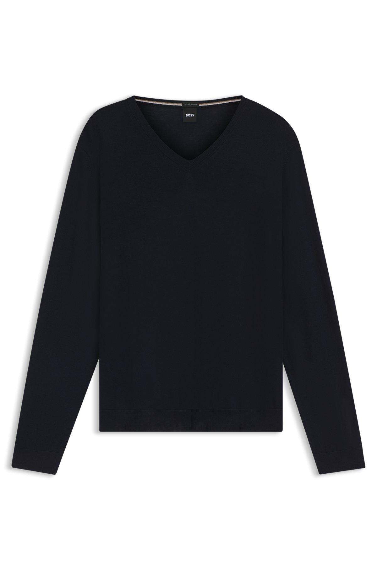 BOSS - V-neck sweater in merino wool - Dark Blue Product Image