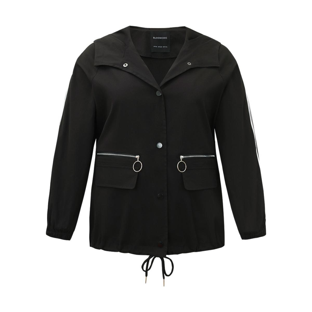 Plus Size Halloween Contrast Trim Zipper Drawstring Button Up Coat Women Black Casual Elastic cuffs Ladies Dailywear Winter Coats BloomChic 14-16/1X Product Image