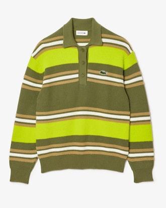 Ribbed Striped Knit Polo Sweater Product Image
