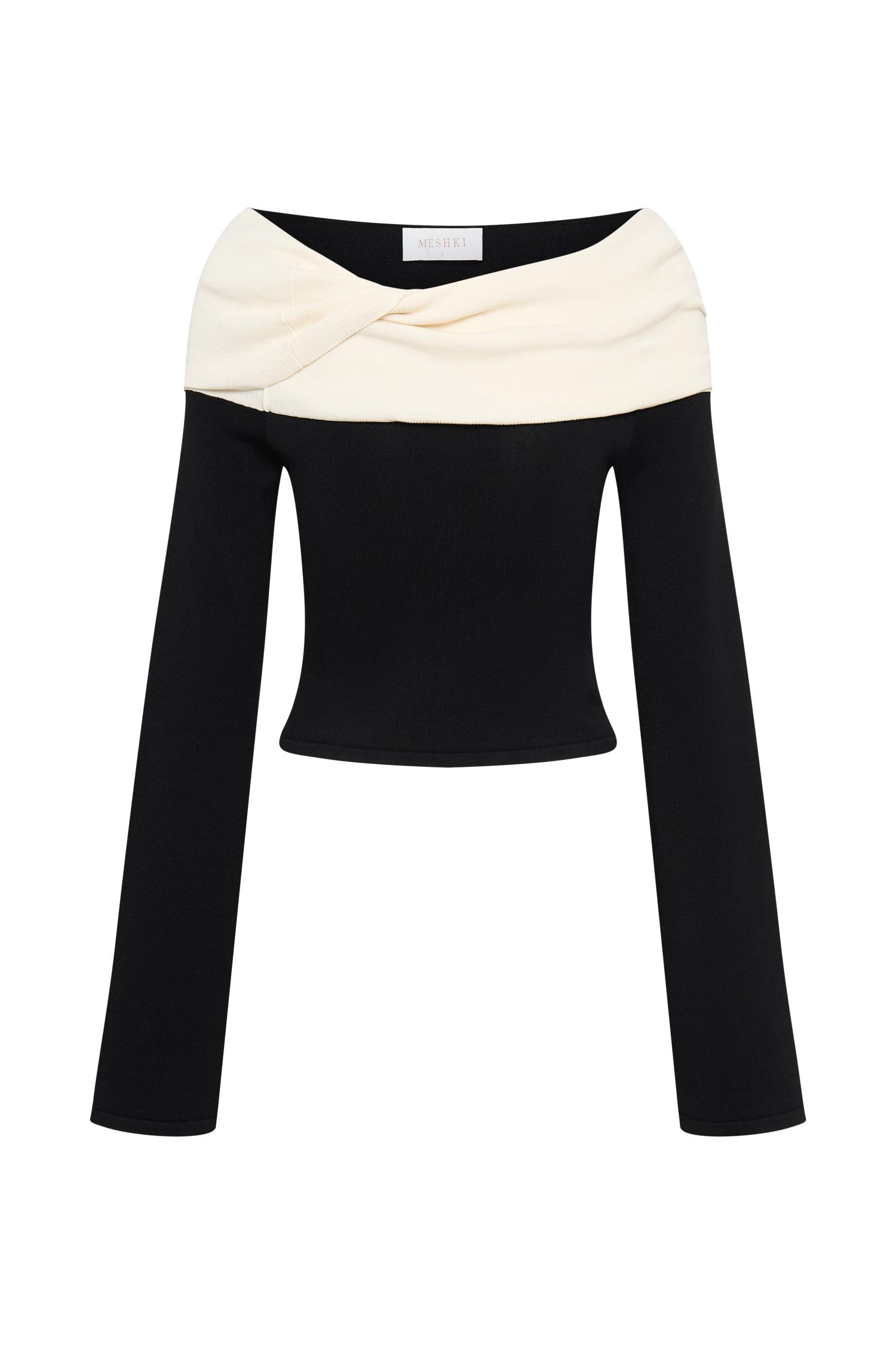 Yoko Contrast Overlay Knit Top - Black/White Product Image