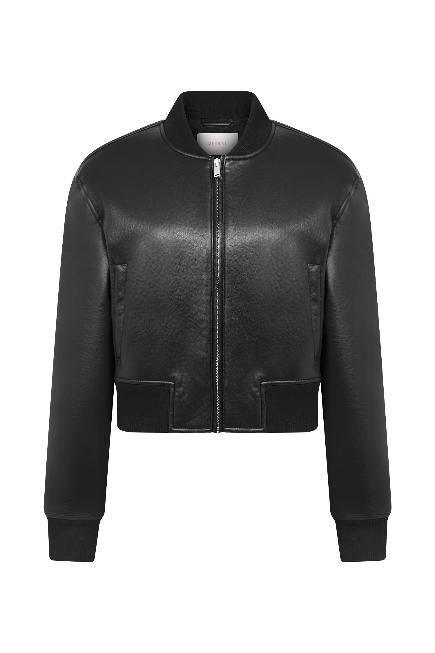 Codi Faux Leather Bomber Jacket - Black Product Image