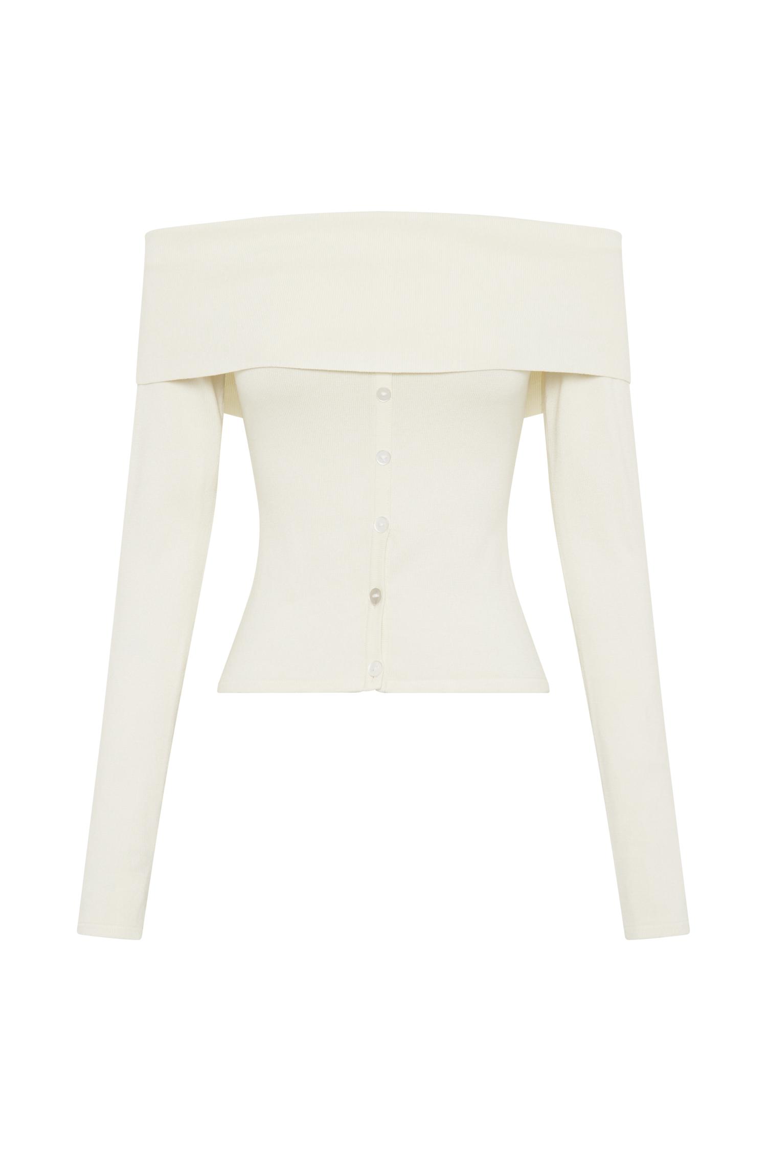 Diedre Buttoned Off Shoulder Knit Top - White Product Image