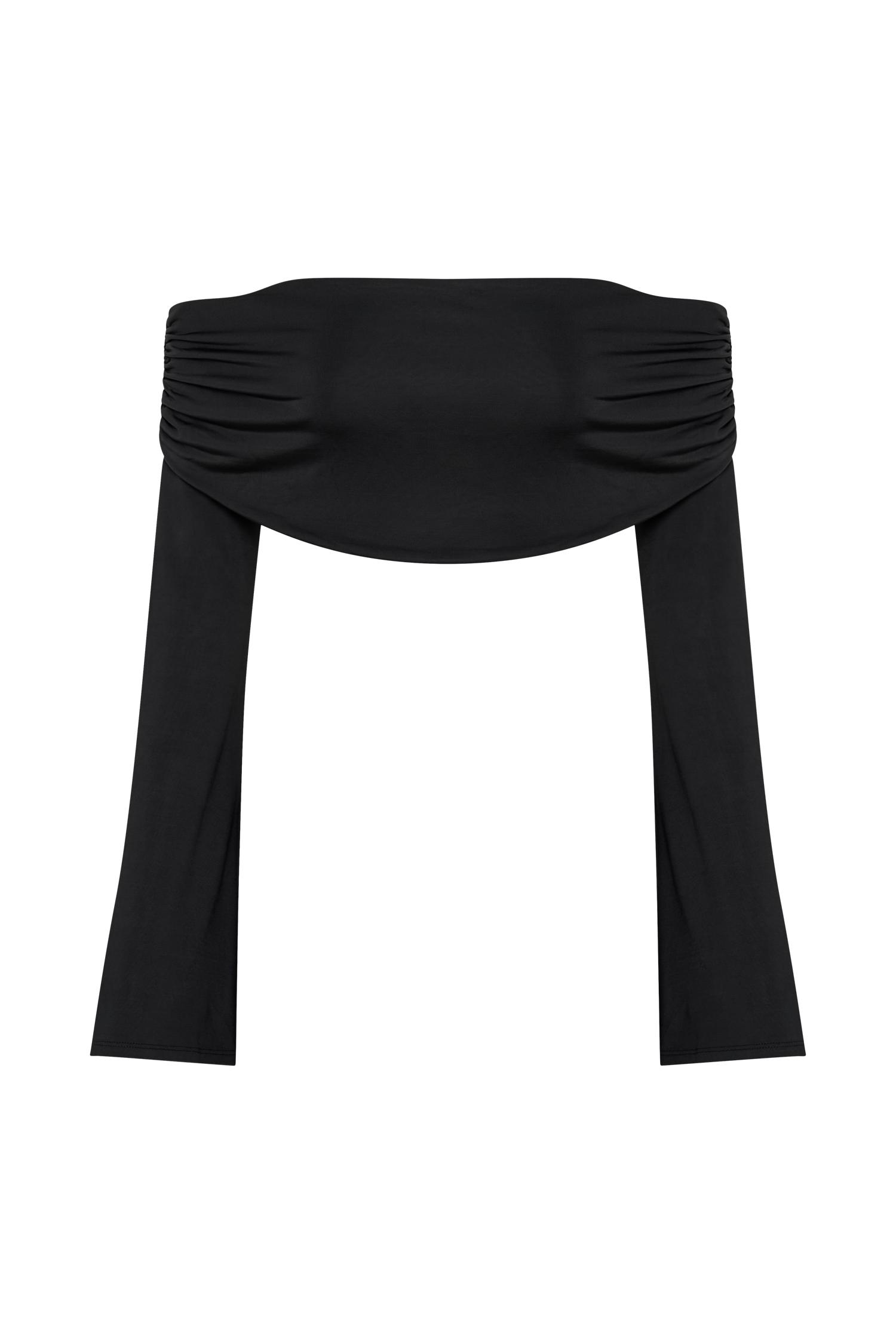 Camryn Slinky Off Shoulder Crop Top - Black Product Image