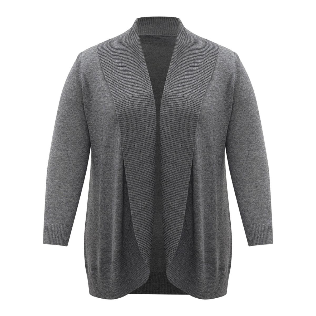 Plus Size Supersoft Essentials Plain Texture Arc Hem Cardigan Gray Women Casual Loose Long Sleeve Everyday Cardigans BloomChic 28/5X Product Image