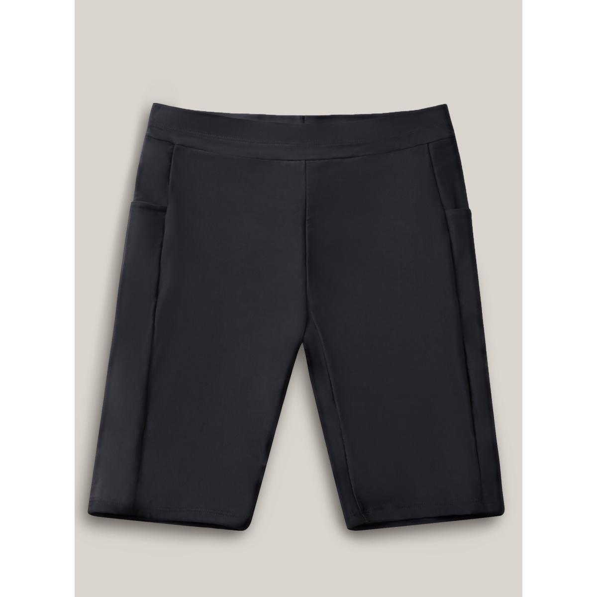 Plus Size Super Stretchy Pocket Skinny-Fit Swim Bottom Women's Swimwear Black Resort Non High stretch Skinny High Rise Slanted pocket Curve Swim Bottoms BloomChic 28/5X Product Image