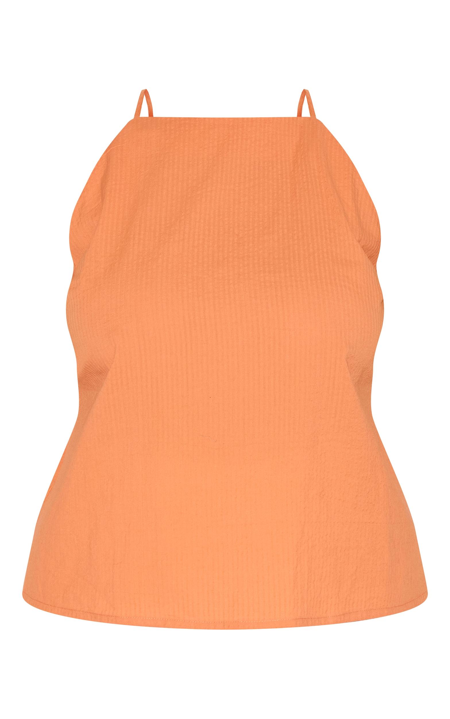 Plus Orange Textured Boatneck Tie Back Top Product Image