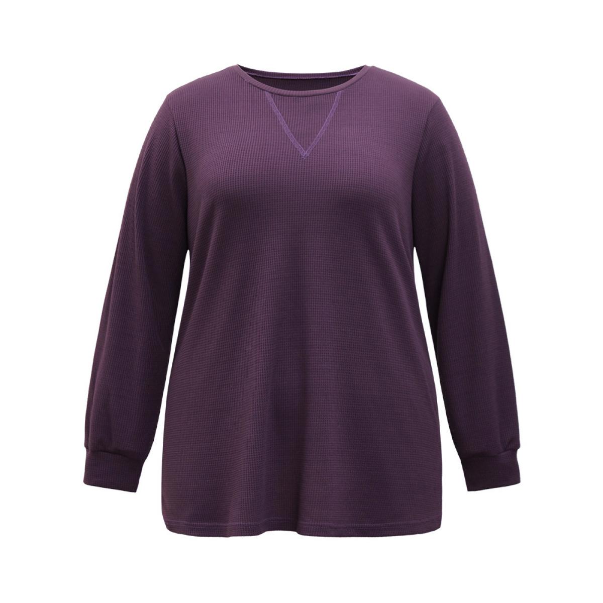 Plus Size Plain Textured Stitch Crew Neck Sweatshirt Women Eggplant Casual Elastic cuffs Round Neck Dailywear Sweatshirts BloomChic 14-16/1X Product Image