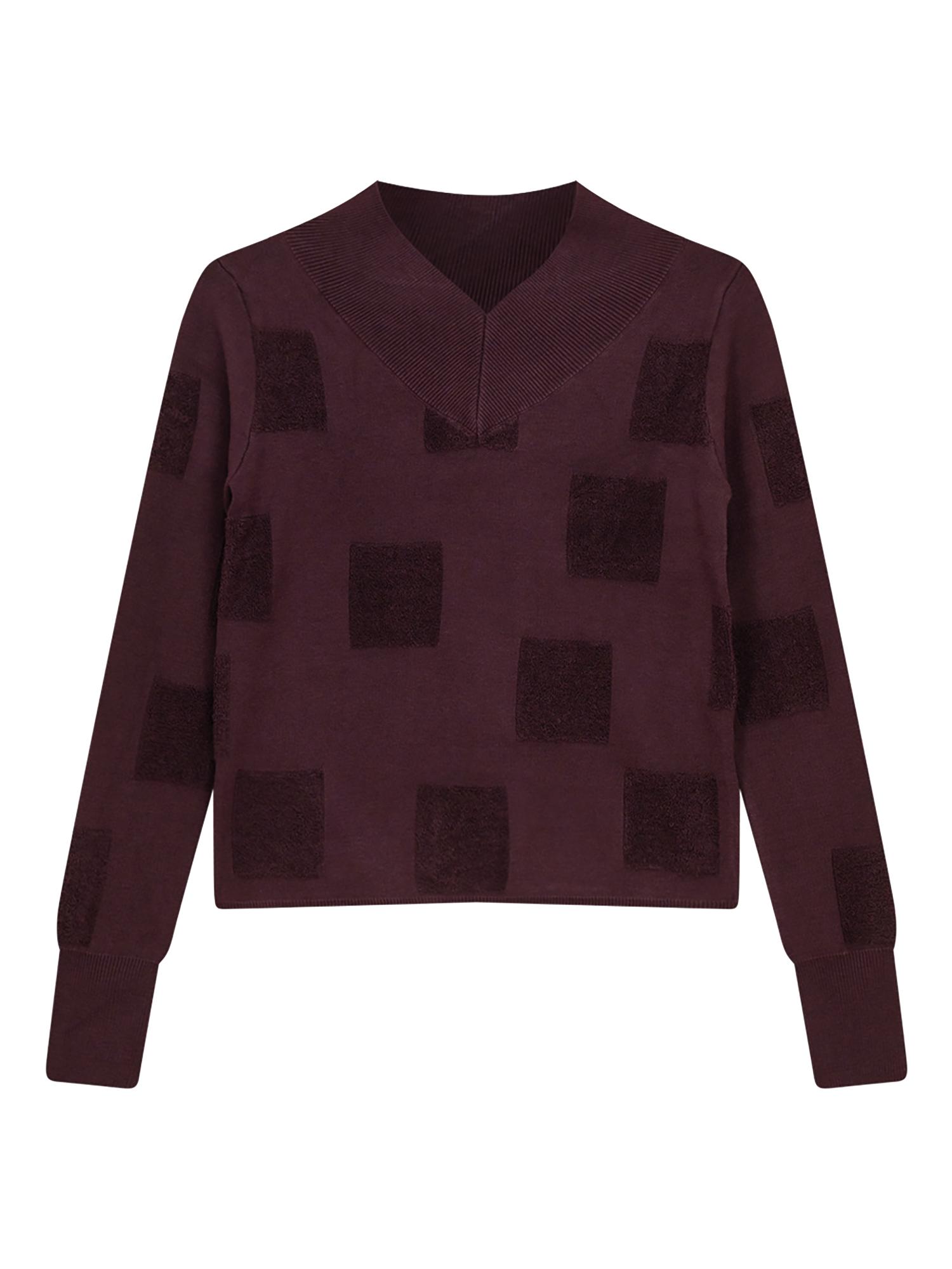 Ginger Square Jacquard Knit V-Neck Top Product Image