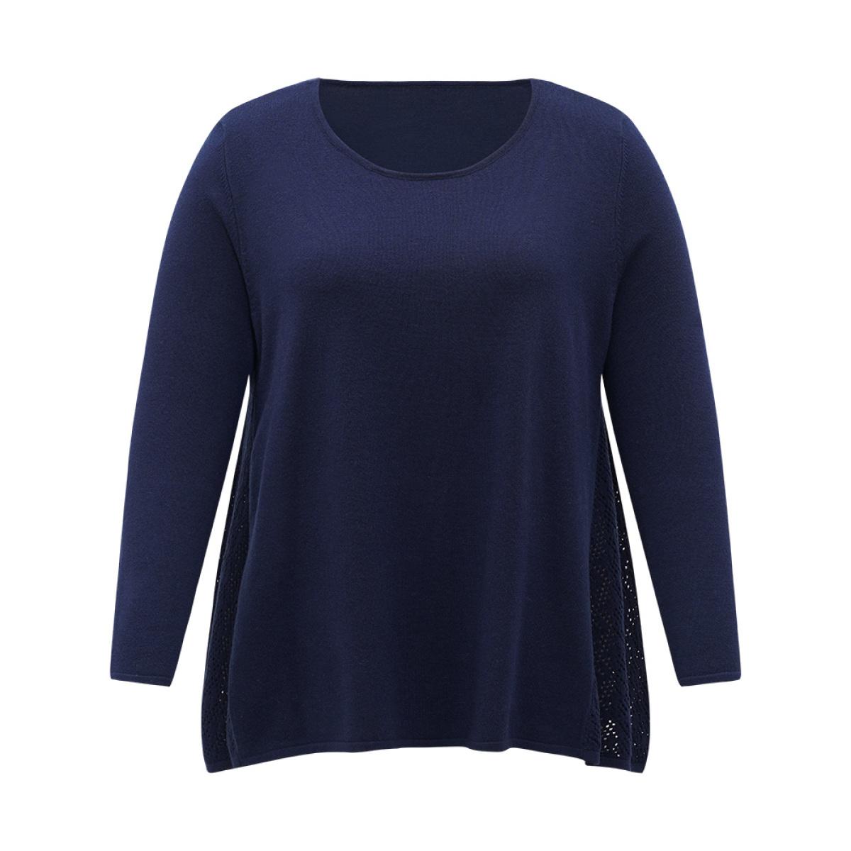 Plus Size Supersoft Essentials Cut Out Patchwork Pullover DarkBlue Women Casual Loose Long Sleeve Round Neck Dailywear Pullovers BloomChic 26/4X Product Image