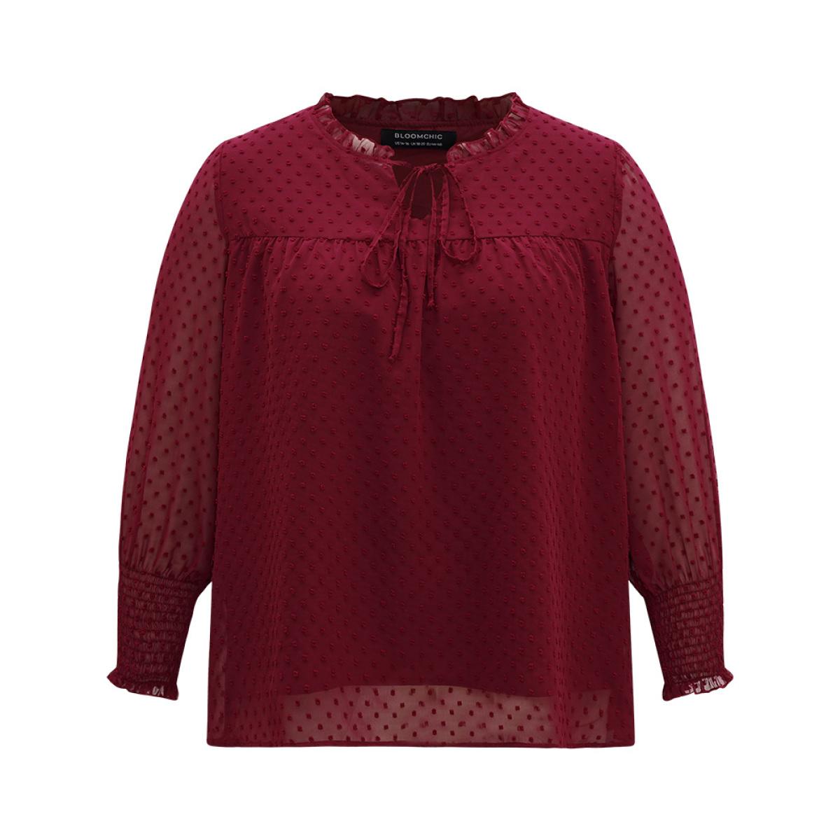 Plus Size Scarlet Halloween Solid Tie Neck Shirred Blouse Women Elegant Long Sleeve Tie Neck Festival-Halloween Blouses BloomChic 26/4X Product Image