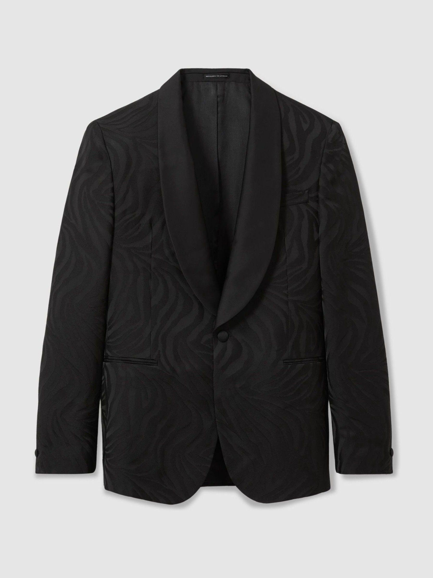 Wool-Blend Jacquard Tuxedo Jacket in Black Product Image