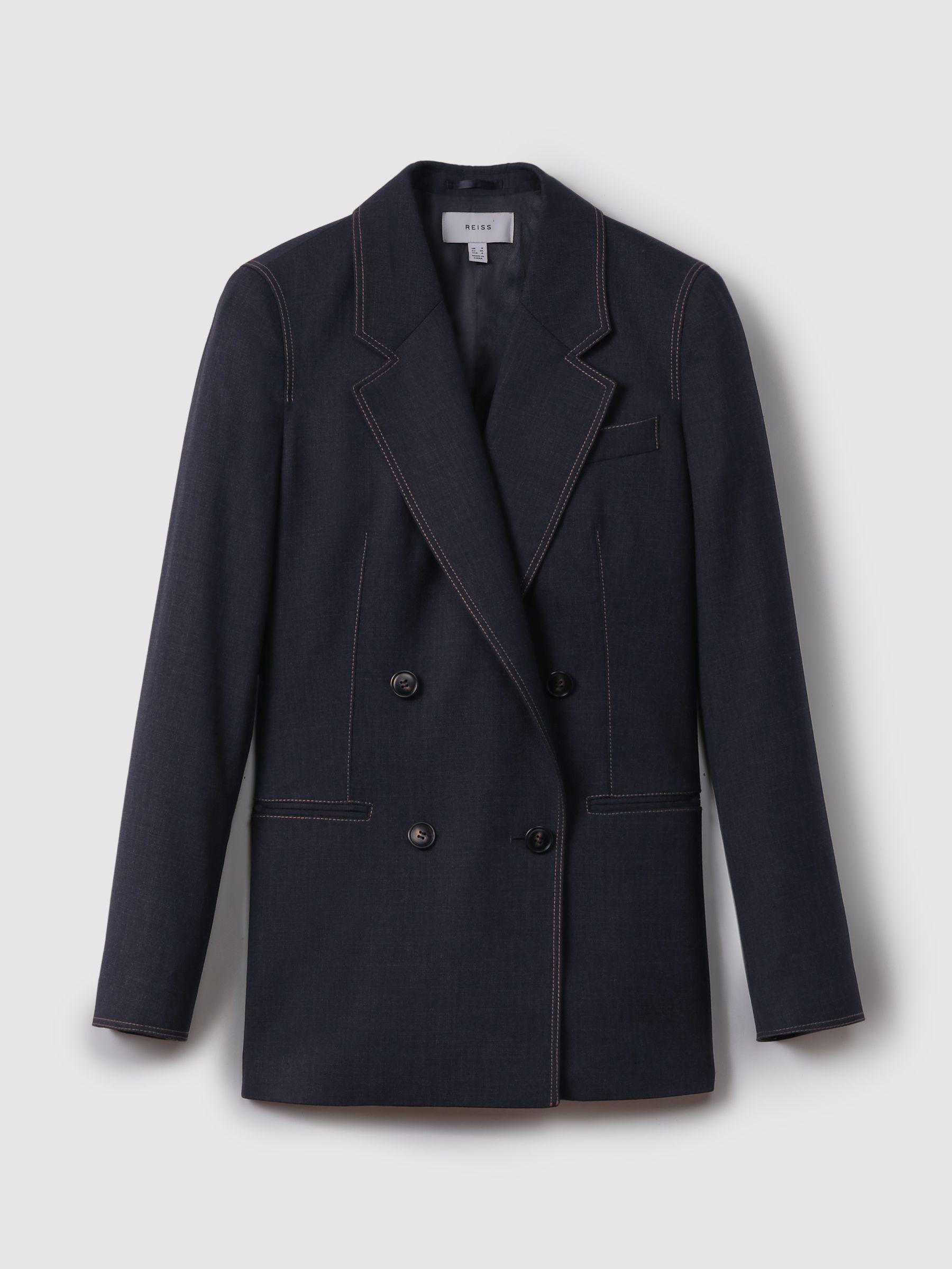 Wool Blend Denim Look Suit Blazer in Navy Product Image