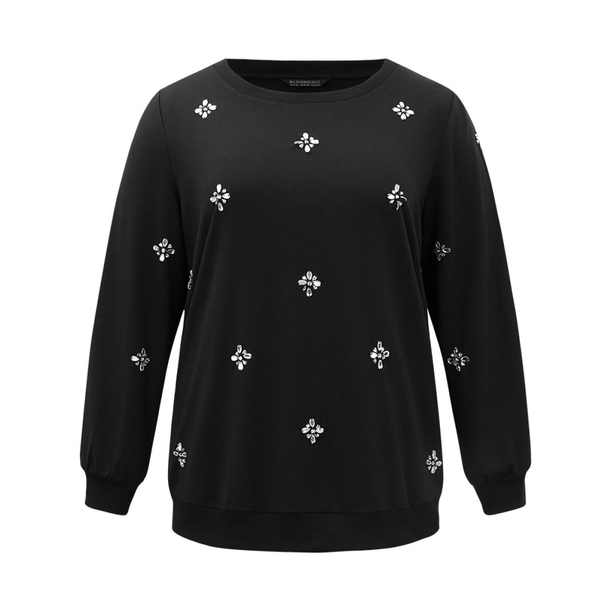 Plus Size Plain Zipper Half Elastic Cuffs Batwing Sleeve Sweatshirt Women Indigo Casual Elastic cuffs V-neck Dailywear Sweatshirts BloomChic 26/4X Product Image