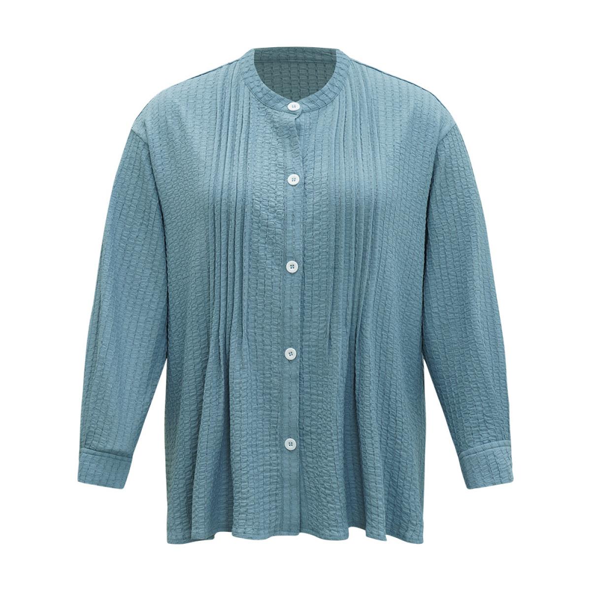 Plus Size Plisse Button Up Curved Hem Kimono Women Stone Casual Texture Everyday Kimonos BloomChic 12/L Product Image