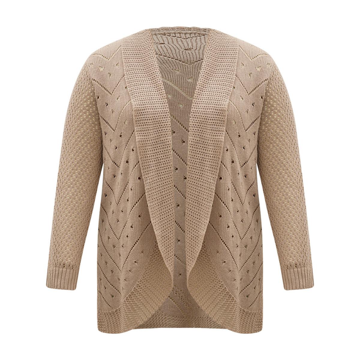 Plus Size Lapel Collar Geometric Eyelet Drop Shoulder Cardigan Rouge Women Casual Loose Long Sleeve Dailywear Cardigans BloomChic 22-24/3X Product Image