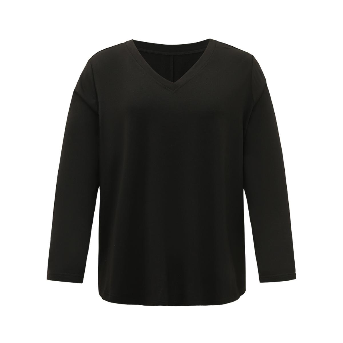 Plus Size Plain V Neck Back Half Zip Sweatshirt Women Black Casual Plain V-neck Dailywear Sweatshirts BloomChic 10/M Product Image
