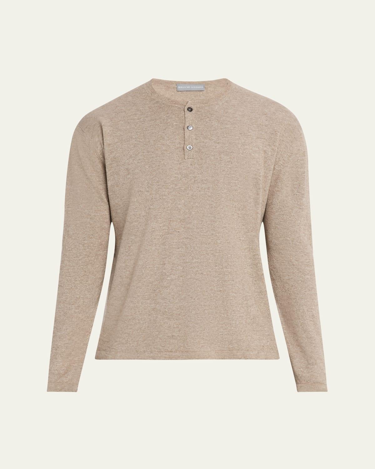 Mens Cashmere and Linen Henley Sweater Product Image