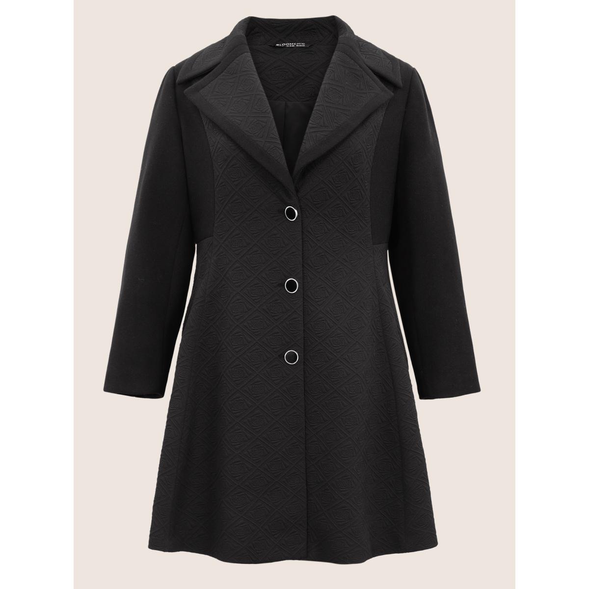 Plus Size Solid Textured Button Up Lapel Collar Woven Coat Women Black Elegant Texture Ladies Everyday Winter Coats BloomChic 10/M Product Image