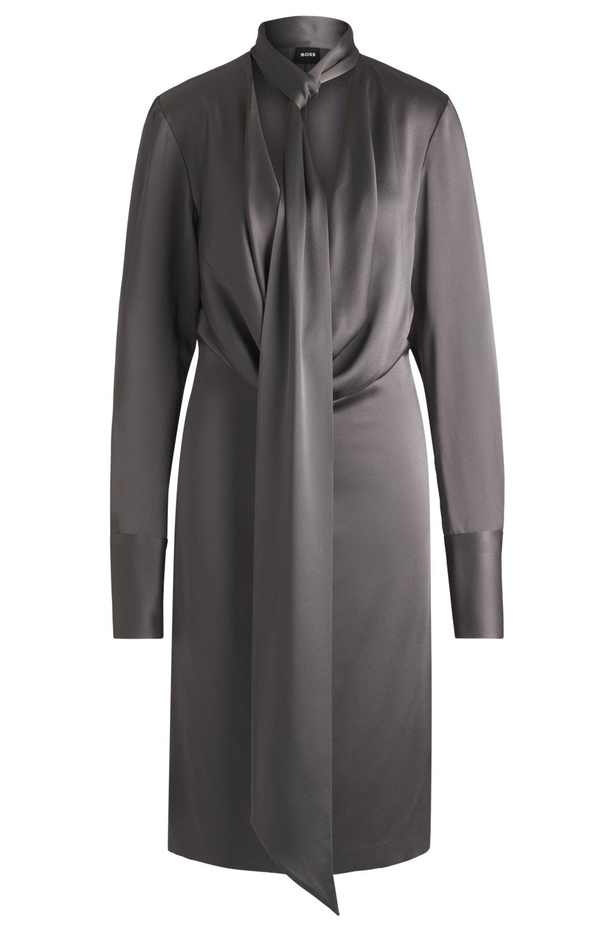 BOSS - Long-sleeved dress with scarf neckline - Light Grey Product Image