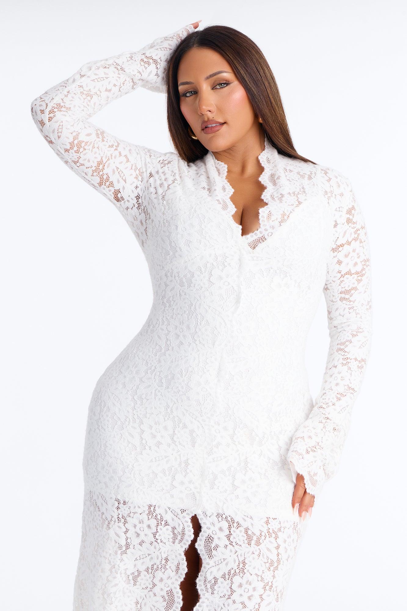 Lace Is More Long Sleeve Lace Midi Dress - White Female Product Image