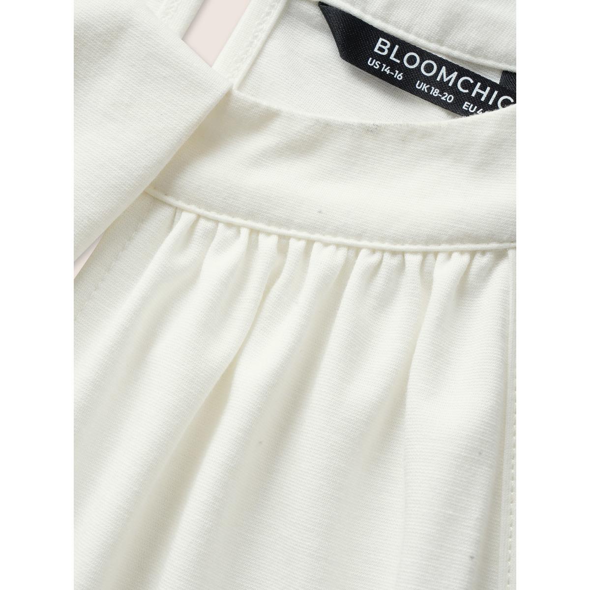 Plus Size Solid Stand Up Collar Gathered Tank Top Women White Elegant Button Stand-up collar Everyday Tank Tops Camis BloomChic 12/L Product Image