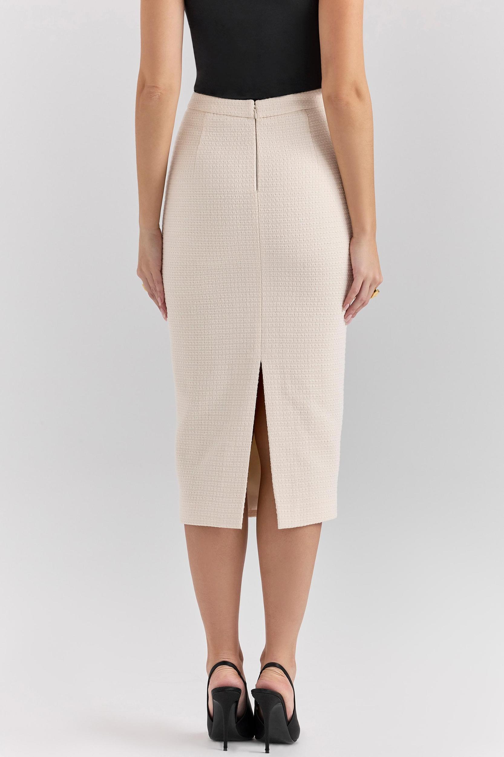 Lena  cream boucle pencil midi skirt Product Image