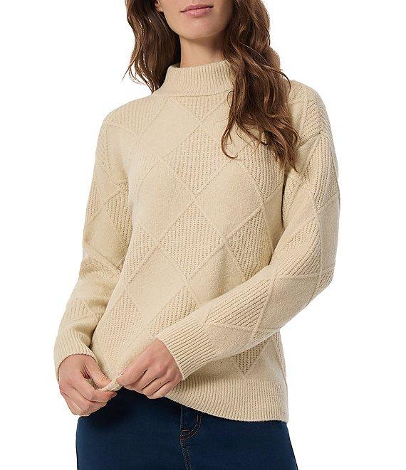 Jones New York Knit Diamond Stitched Mock Neck Long Sleeve Sweater Product Image