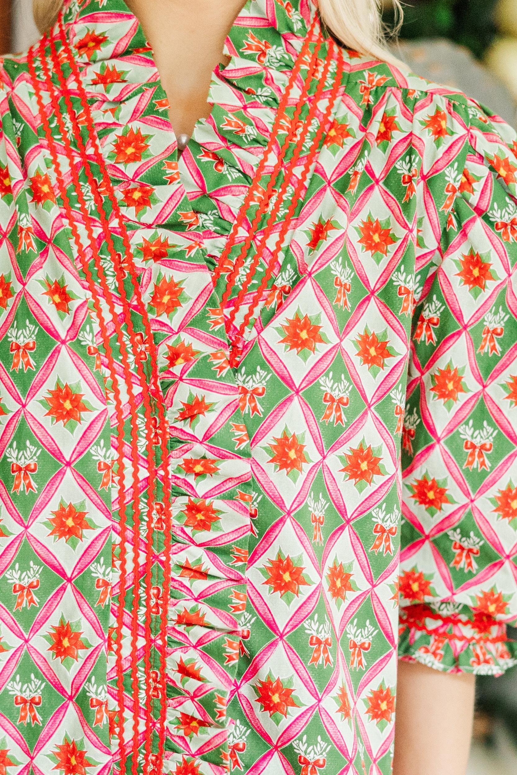 Out For The Day Green Bow Medallion Blouse Female Product Image