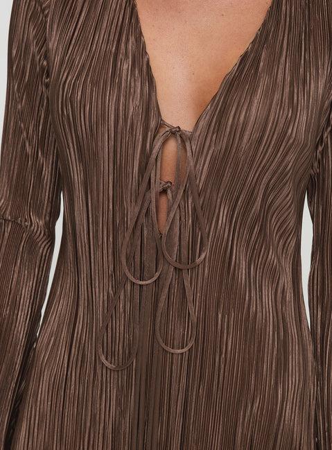 Malop Long Sleeve Mini Dress Chocolate Product Image