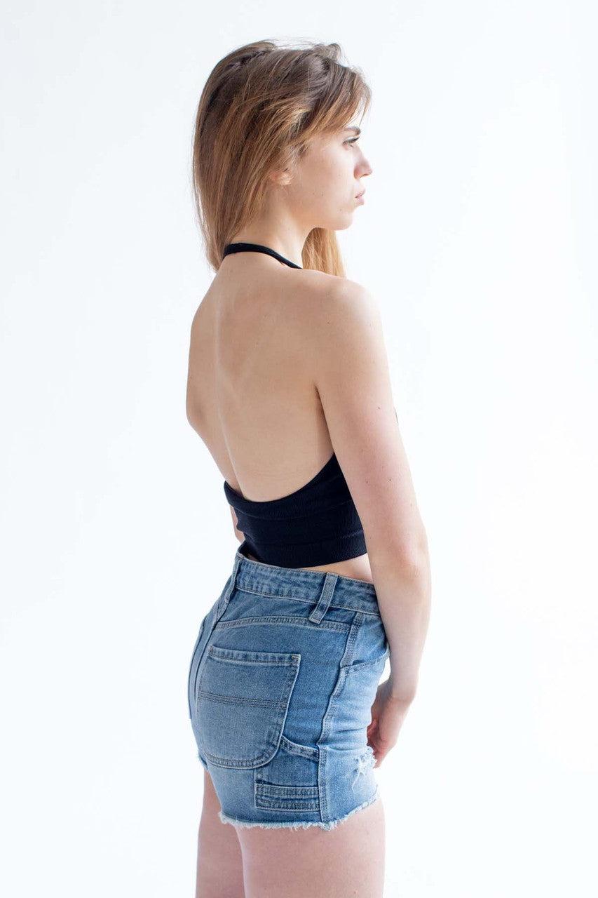 Black Seamless Deep V Halter Neck Product Image