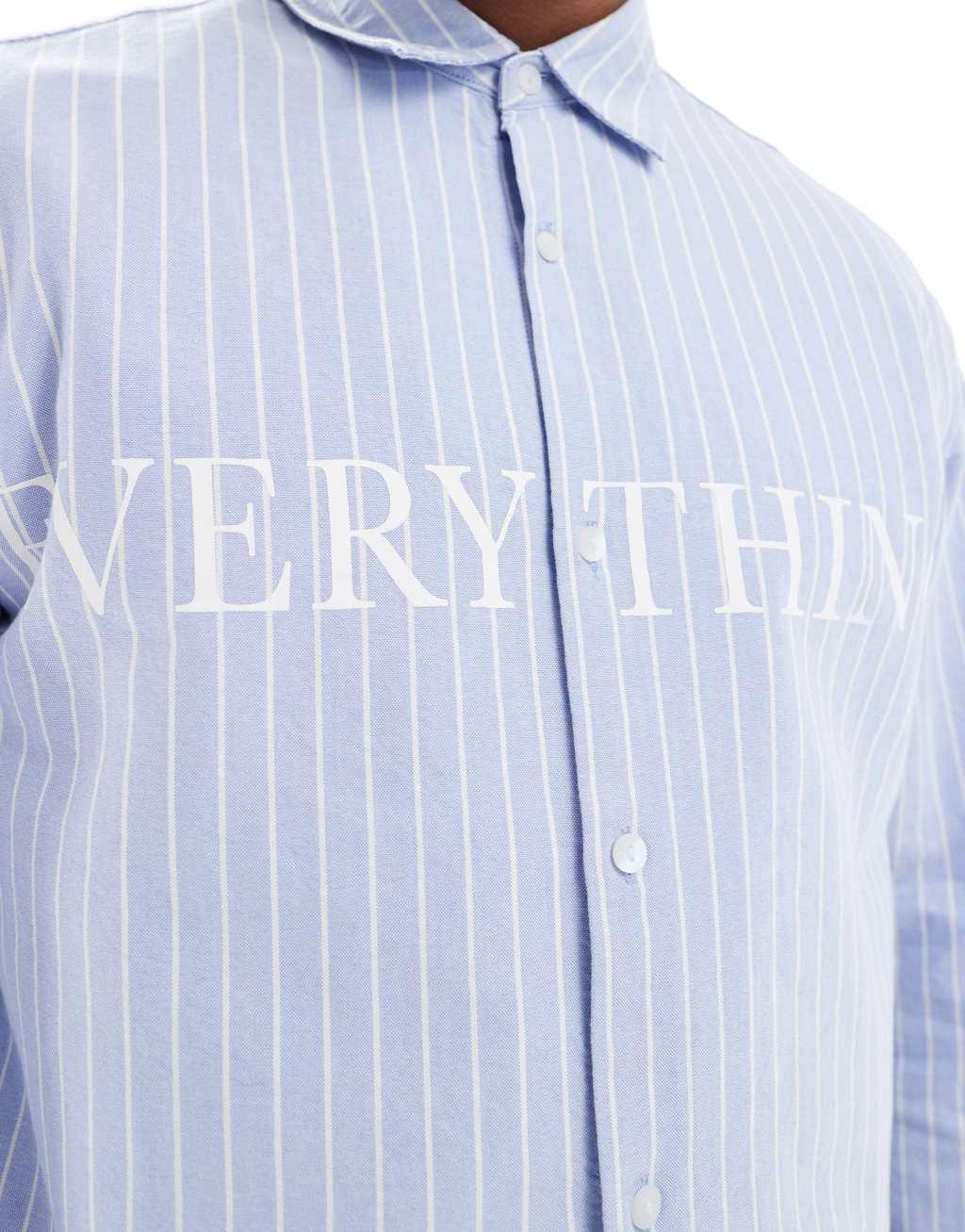 Pull&Bear long sleeve striped shirt in blue Product Image