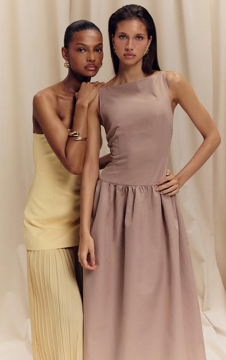 Taupe Dropped Waist Midaxi Dress Product Image