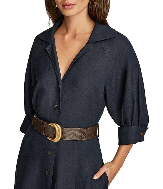 Donna Karan Button Front 3/4 Sleeve Belted Midi Shirt Dress Product Image