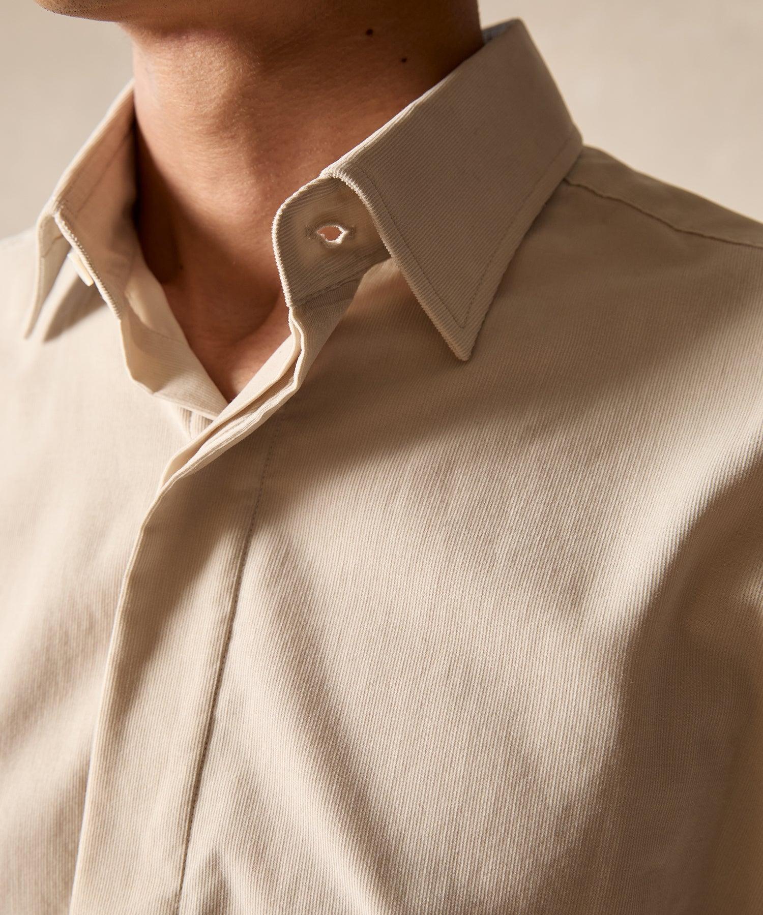 Hamilton + Todd Snyder Corduroy French Cuff Tuxedo Shirt in Stone Product Image