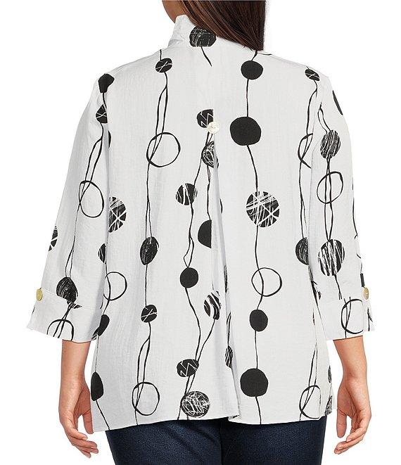 Ali Miles Plus Size Printed Woven Crinkle Wire Collar 3/4 Sleeve Button Front Tunic Product Image