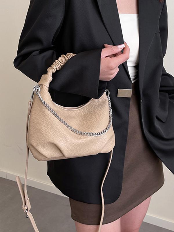 Chains Pleated Solid Color Zipper Crossbody Bags Handbags Product Image