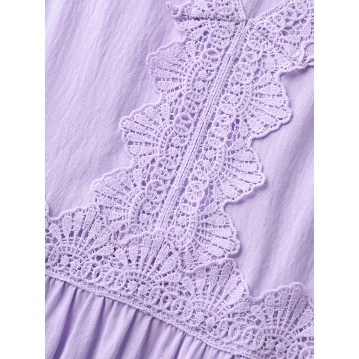Plus Size Lace Trim Flutter Sleeve Midi Dress Lavender Women V-neck Cap Sleeve Curvy BloomChic 30/6X Product Image