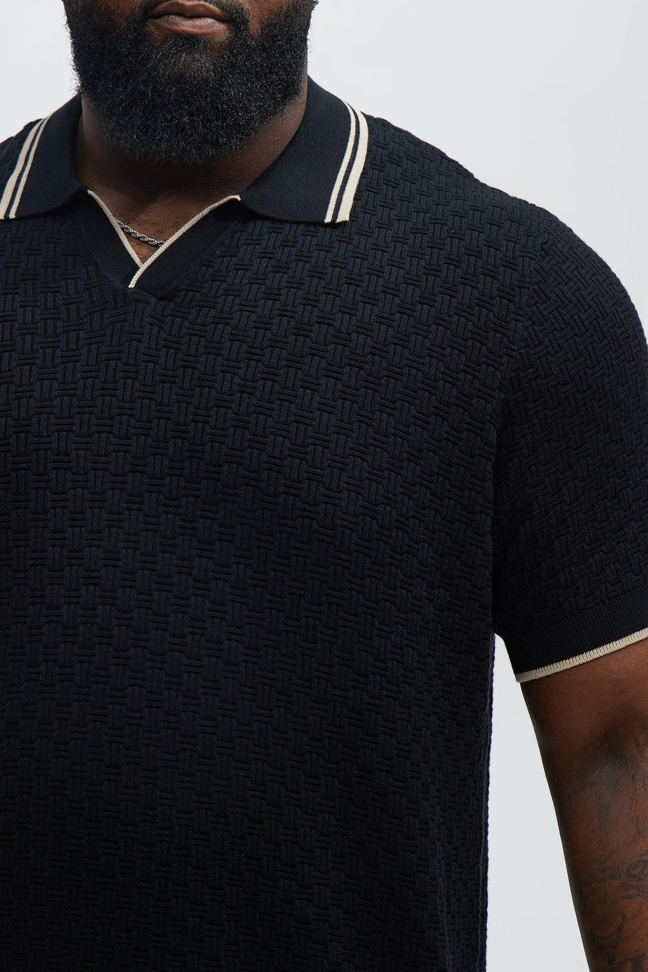 Mario Knitted Johnny Collar Polo - Black Product Image