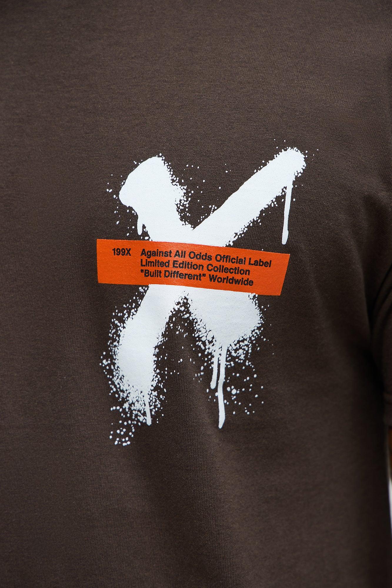 X Graffiti Short Sleeve Crew Neck T shirt - Brown Product Image