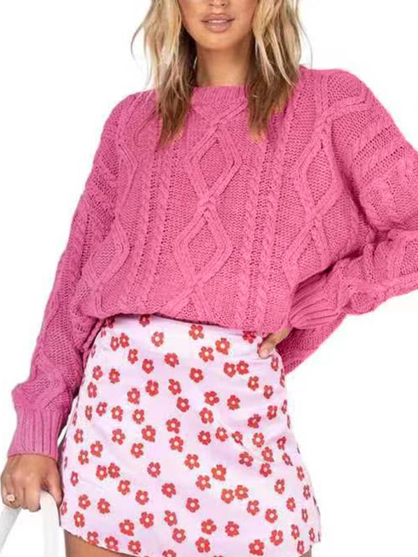 Solid Crew Neck Cable Knit Sweater Product Image