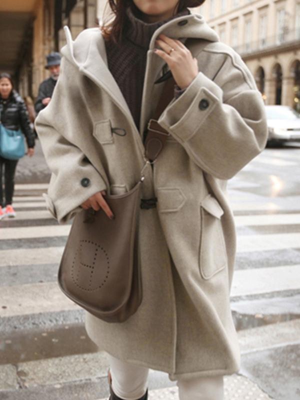 Padded Wool Blend Hooded Long Coat Product Image