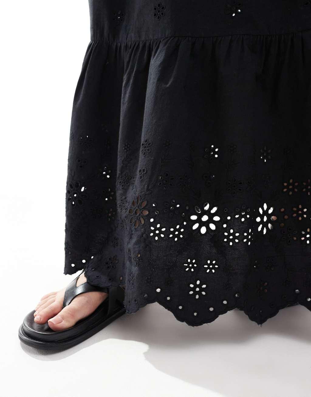 ASOS DESIGN Curve cutwork cotton maxi skirt in black Product Image