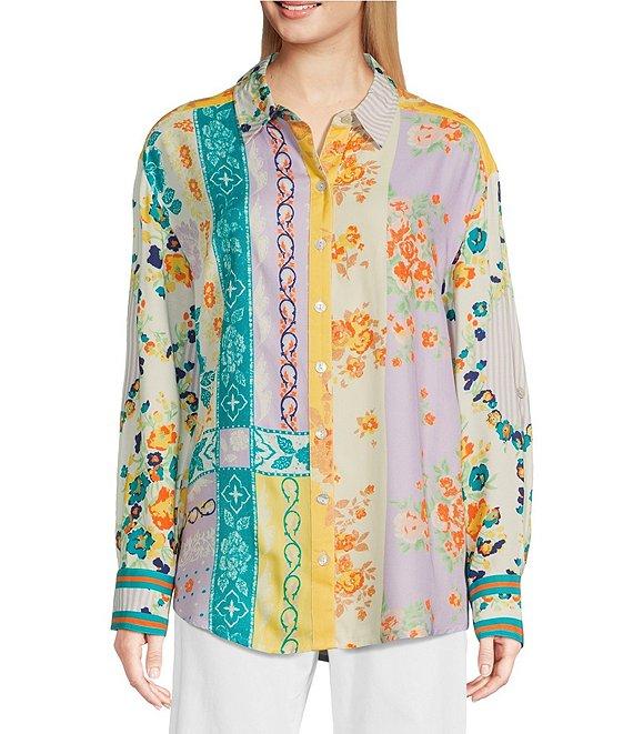 Tru Luxe Jeans Challis Point Collar Long Sleeve Shirt Product Image