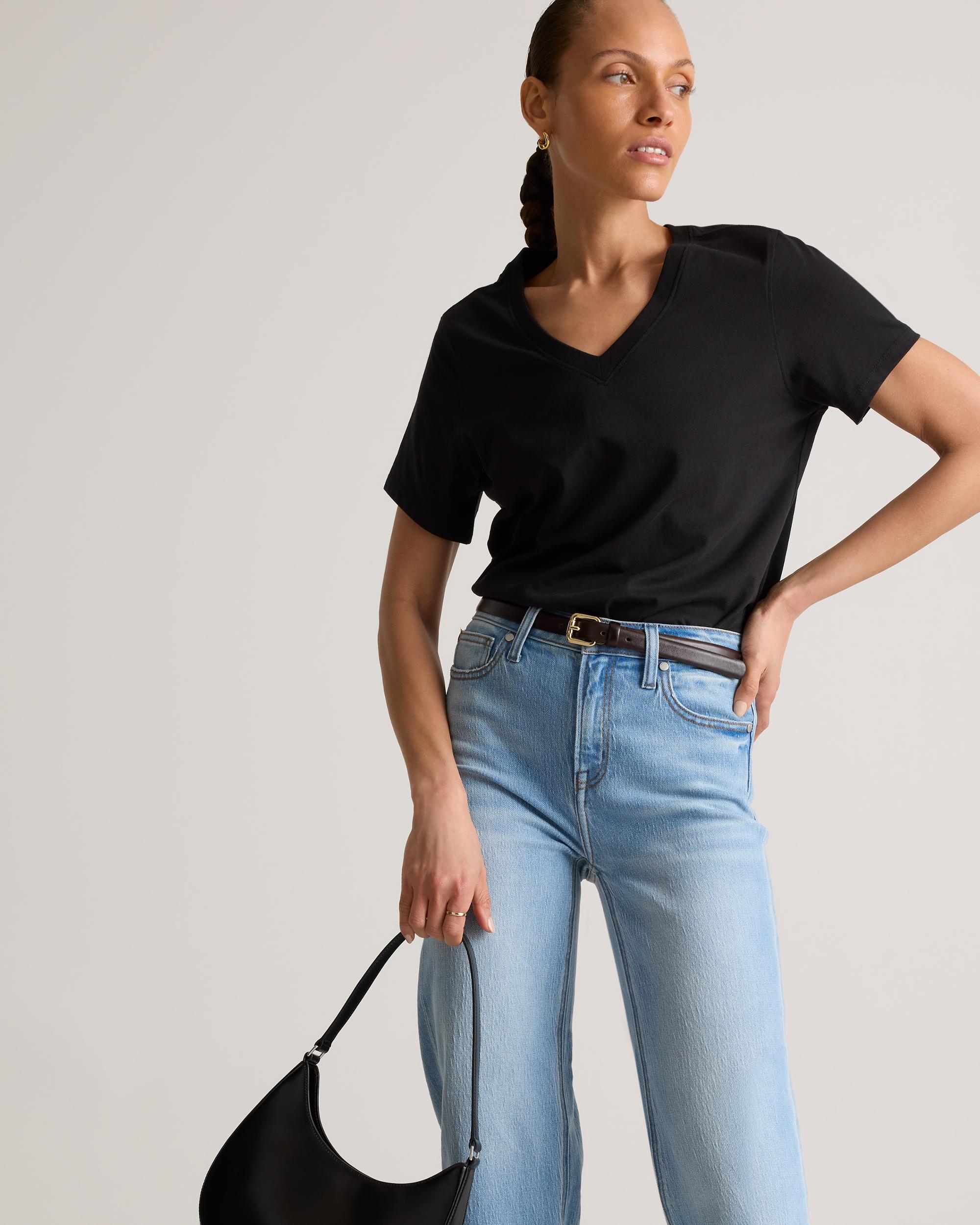 Quince | Women's Boxy V-Neck T-Shirt Organic Cotton Product Image