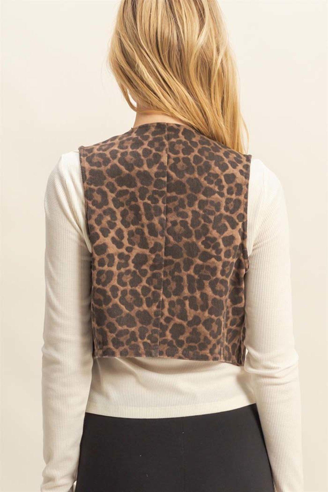 Chic Leopard Print Denim Vest Product Image