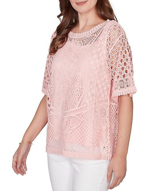 Ruby Rd. Petite Size Lace Layered Tonal Tank Open-Work Knit Top Product Image